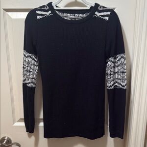 Black Sweater with Patterned Sleeves - medium